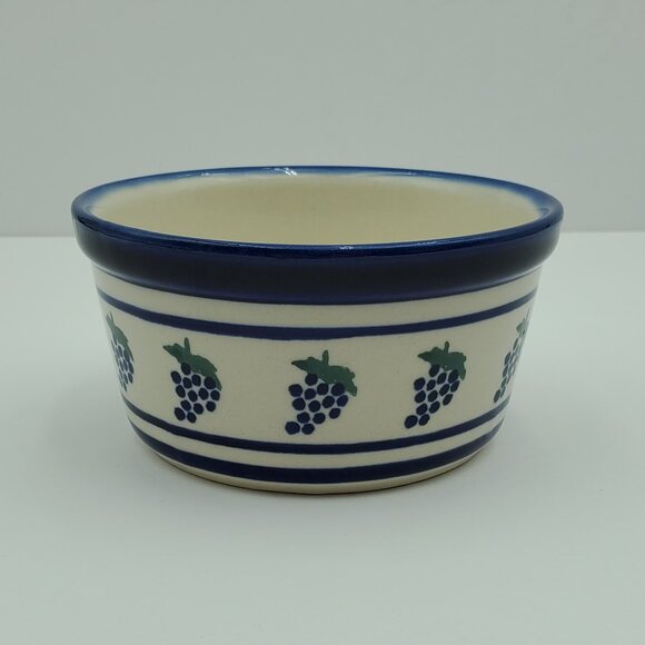 Polish Pottery Grapes Bowl Blue Bands Grape Blueberry Soup Cereal Bowl - Picture 5 of 9